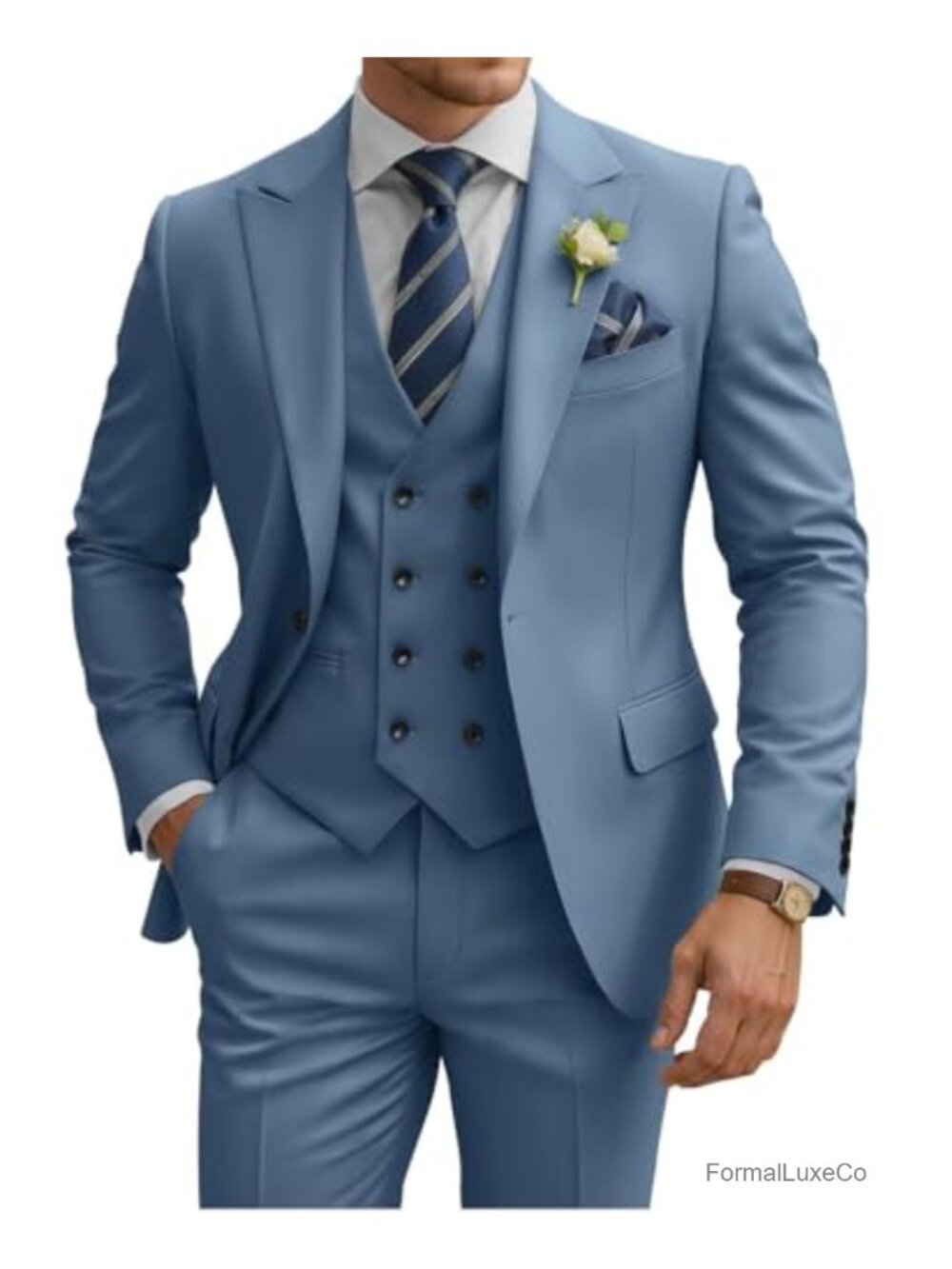 3 Piece Slim Fit Double Breasted Suit Men Wedding Prom Tuxedo